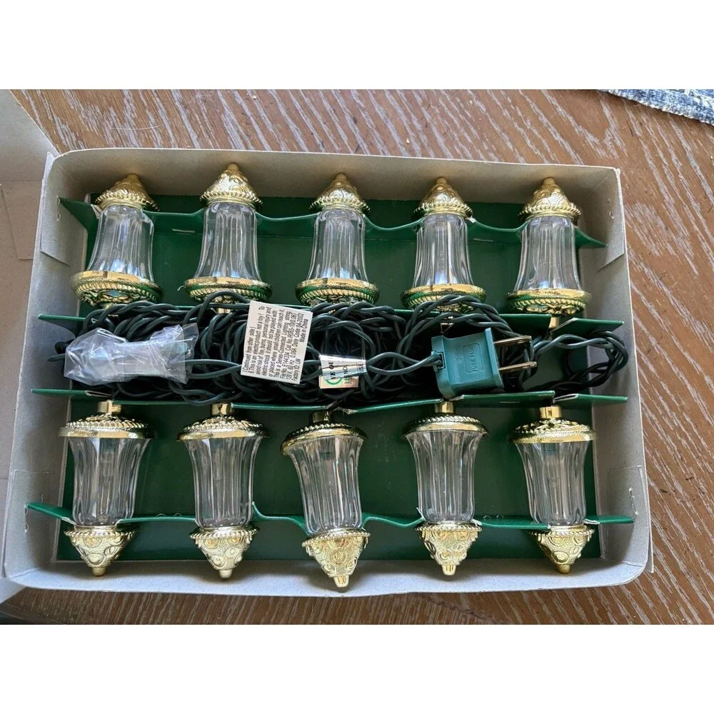 Kurt Adler 10-Light Indoor Novelty String Lights Green Cord Gold/Clear UL